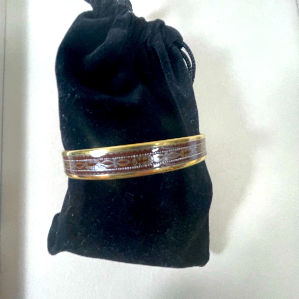 RARE* Michaela Frey Bangle Enamel Bracelet Burgandy, Silver, 24kGold Plated Trim - Picture 5 of 7